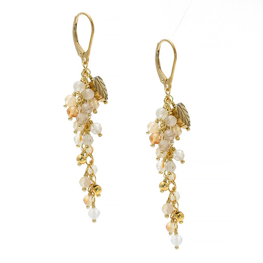 Eleganckie, długie kolczyki gronka, pozłacane srebro 925, cytryn i hematyt