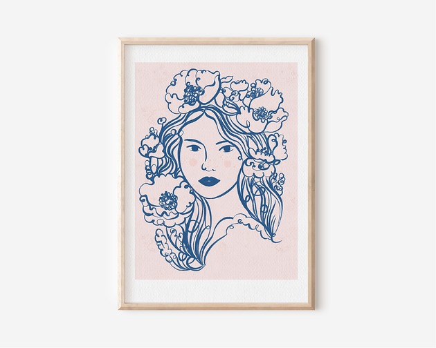 Plakat botaniczny - dziewczyna z makami