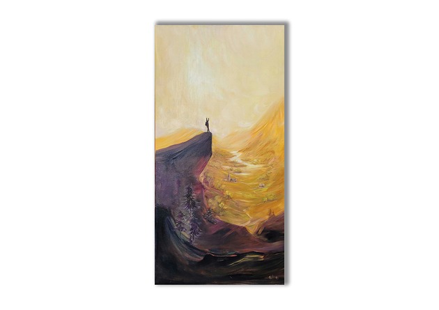 Obraz olejny ręcznie malowany Pejzaż górski Szczyt zdobyty! 50x100 cm