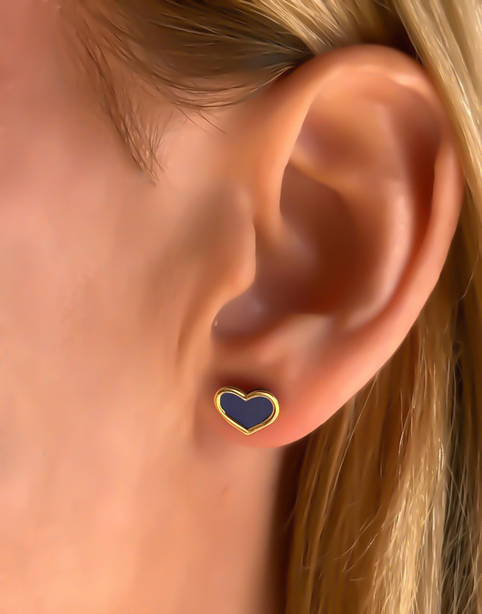 Kolczyki srebrne pozłacane z tytanowym sercem