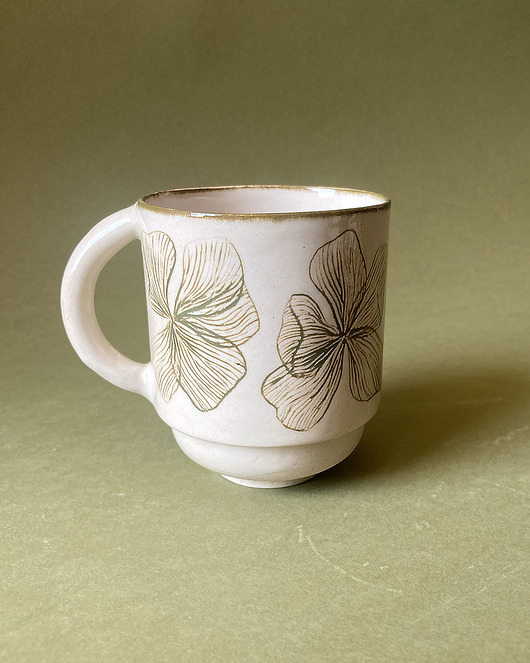 Delikatny Ceramiczny Kubek z Uchem,Zielony Kwiatowy Wzór