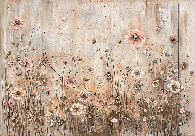 Obraz na płótnie - 100x70 cm Pastelowe kwiaty na bezowej łące (1-0511)