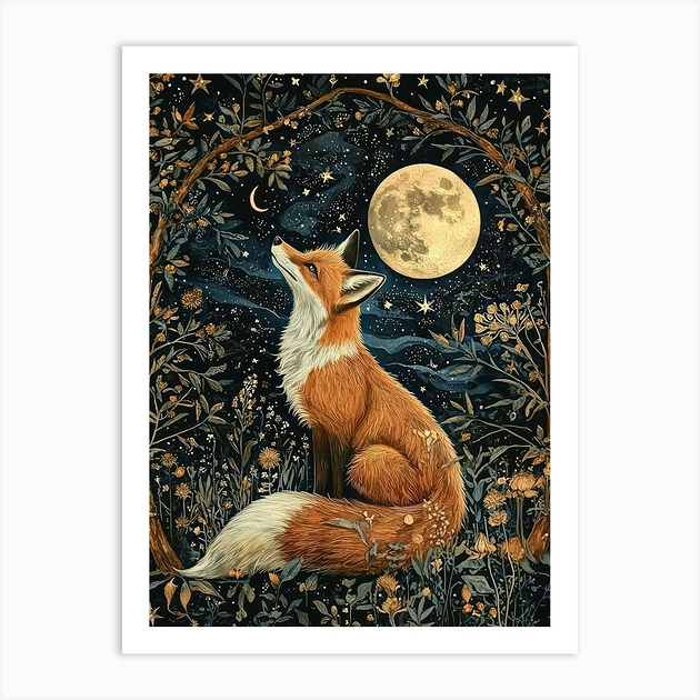 Plakat Nocny Lis pod Księżycem