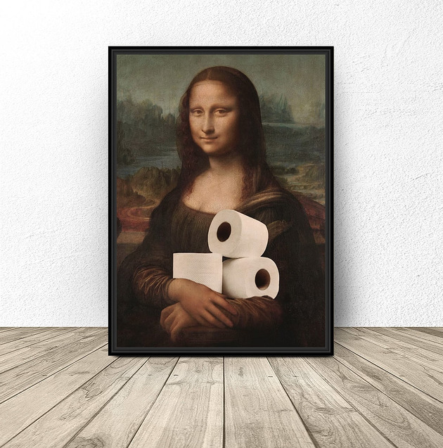 Plakat do łazienki Mona Lisa z papierem toaletowym