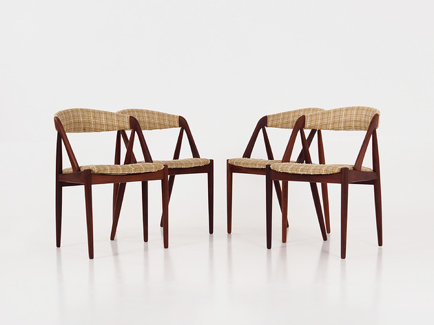 Komplet czterech krzeseł tekowych, duński design, lata 70, Kai Kristiansen
