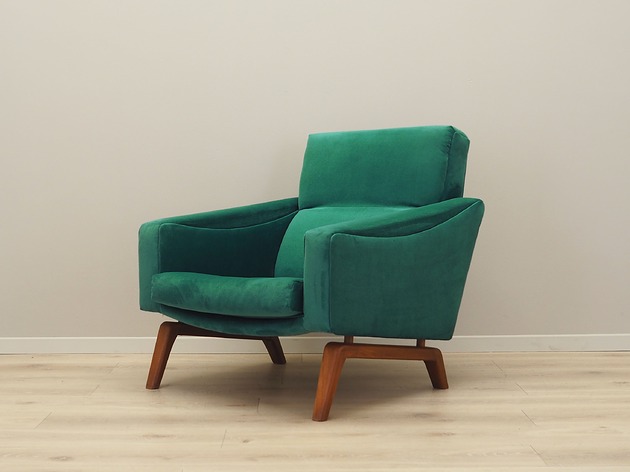 Fotel zielony, duński design, lata 70, produkcja: Dania