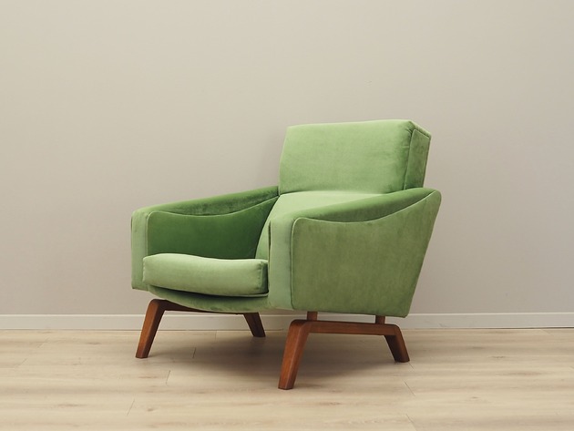 Fotel zielony, duński design, lata 70, produkcja: Dania