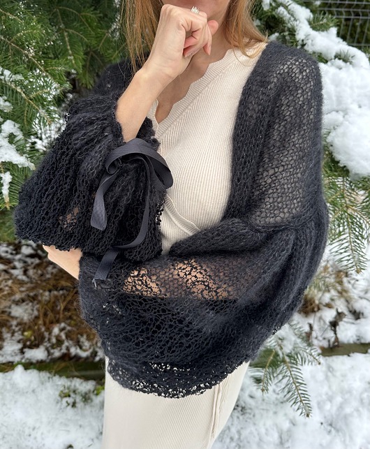 Sweter kardigan czarny z balonowymi rękawami
