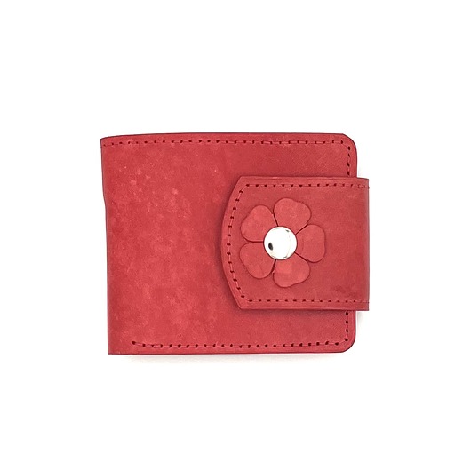 Czerwony portfel skórzany ręcznie uszyty na bilon.