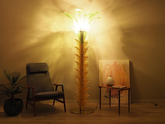 Lampa Palma, szkło Murano, włoski design, lata 70, produkcja: Włochy