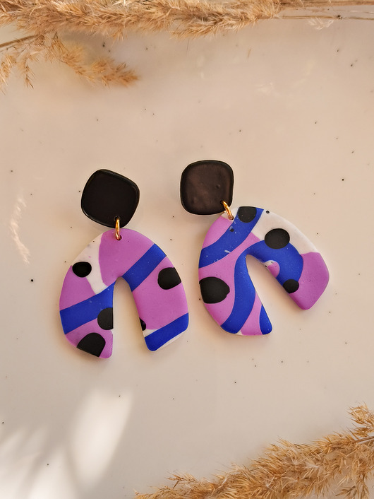 Kolczyki abstrakcje fioletowe, idealne kolczyki dla dziewczyny, rocznica, okazja