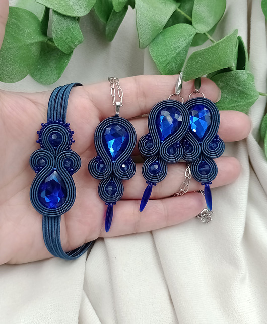 Granatowa biżuteria sutasz, granatowy komplet zestaw soutache