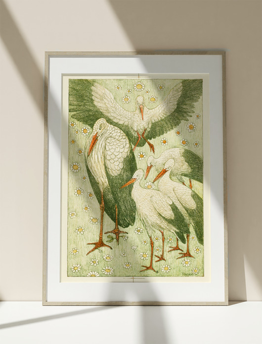 Plakat Vintage Obraz Grafika Green Birds