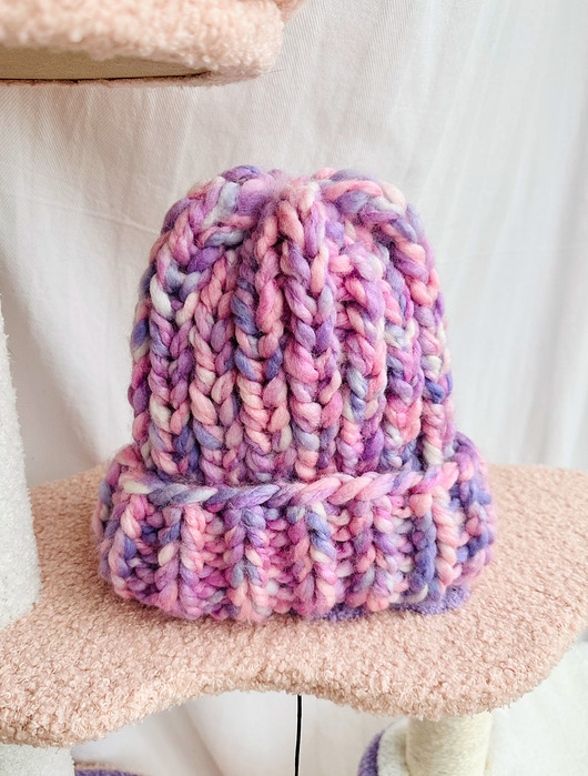 Gruba wełniana czapka beanie kolorowa ombre włóczka handmade