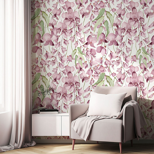 Tapeta Kolekcja Scent Of Velvet Wisteria. Kwiaty Akwarelowe