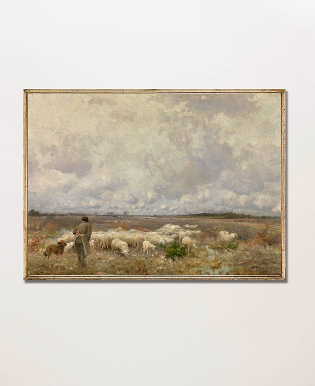 Plakat Vintage Krajobraz Owce Łąka