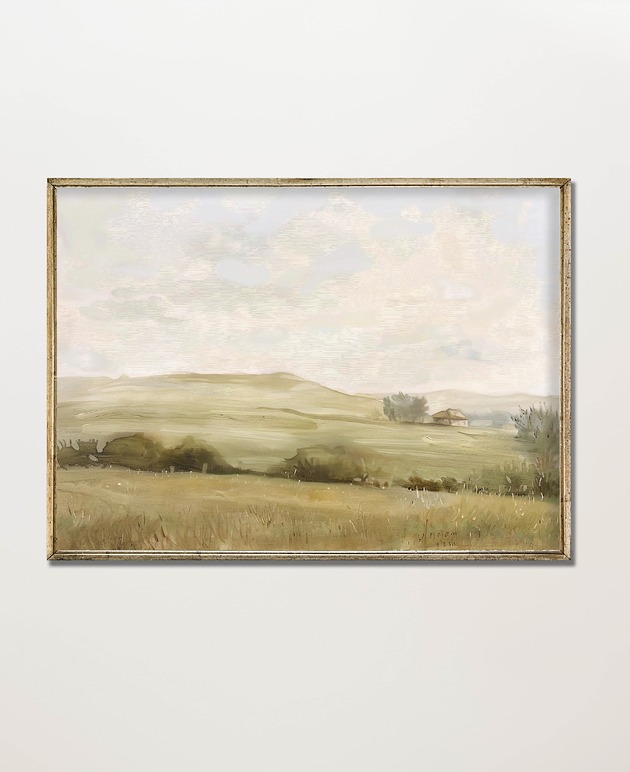 Plakat Vintage Domek wśród pól łąka krajobraz