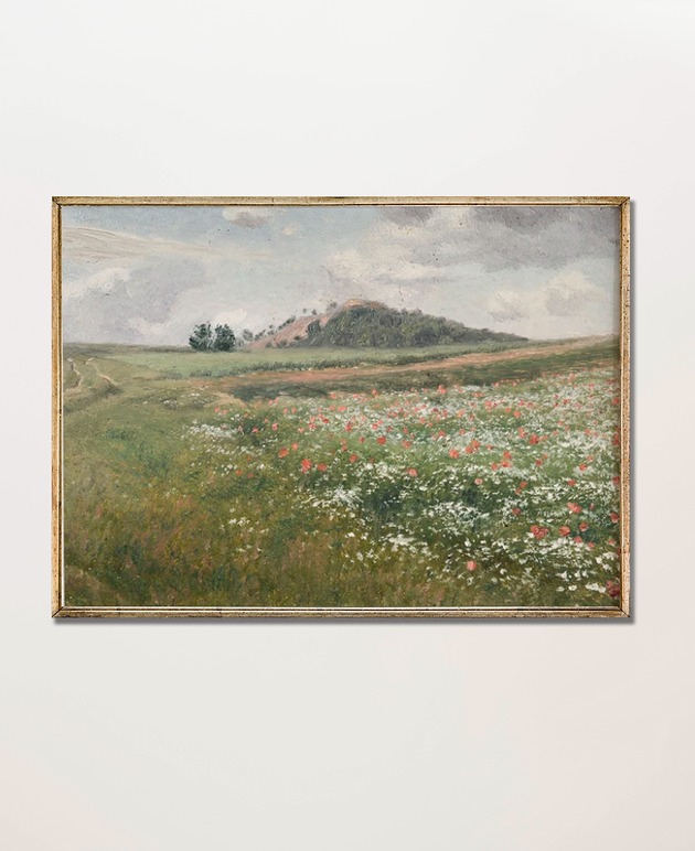 Plakat Vintage Wiosenna łąka kwiatów Krajobraz