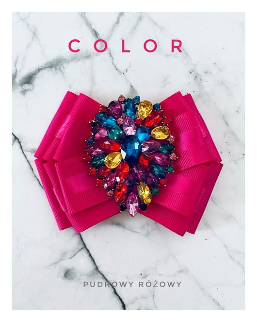 Brosza fuksja z ogromnym kolorowym kryształem COLOR
