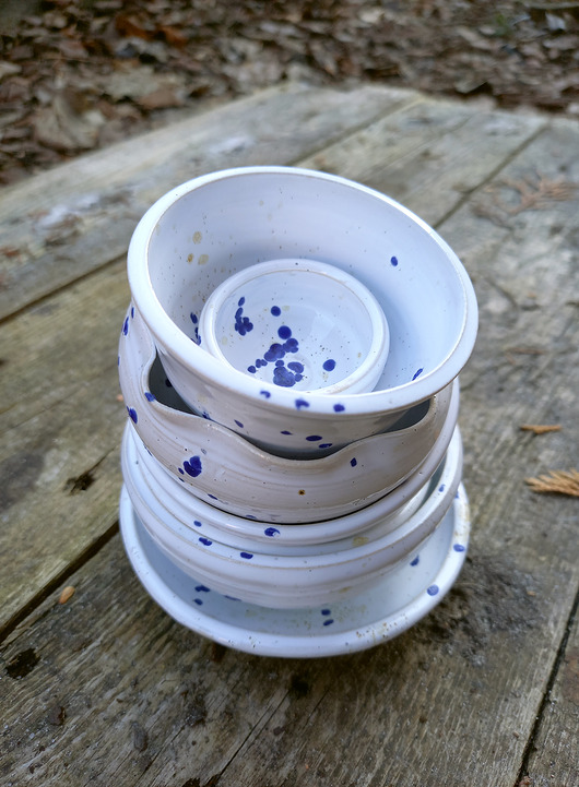 Miseczki z koła 7 szt - Nakrapiane - ceramika