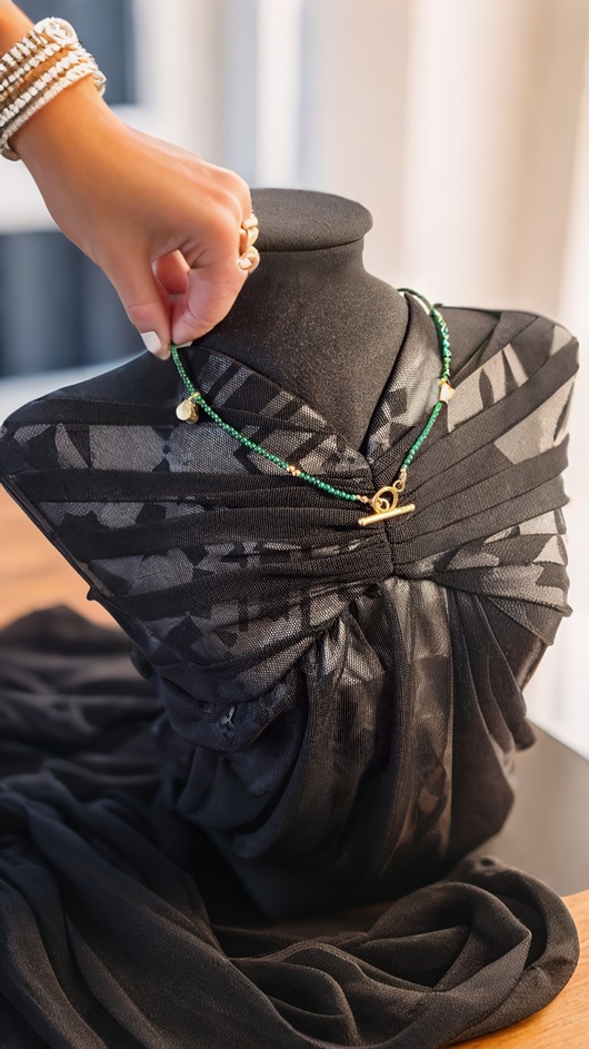 Naszyjnik z naturalnego Malachitu z zapięciem srebrnym pozłacanym