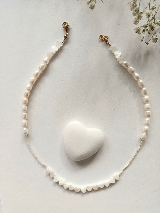 Naszyjnik z pereł naturalnych, masy perłowej i cytrynu