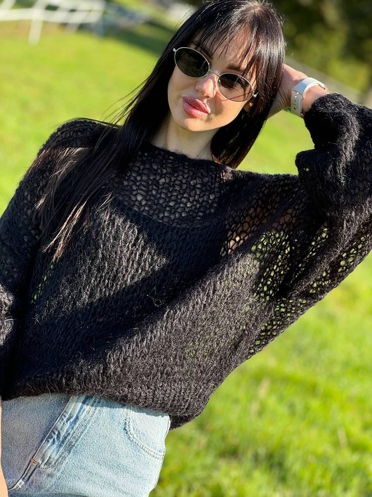 Cienki sweter z moheru, delikatny sweter, lekki sweter oversize
