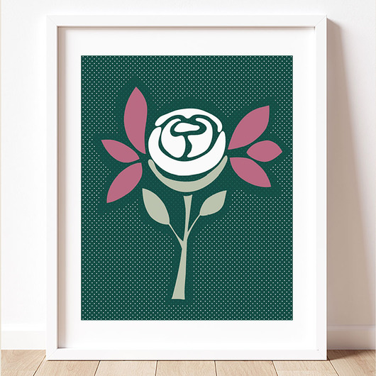 Plakat z różą, butelkowa zieleń