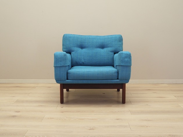 Fotel niebieski, duński design, lata 60, produkcja: Dania