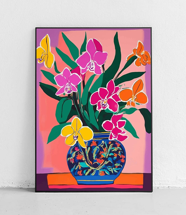 Plakat Orchidee w barwnym wazonie