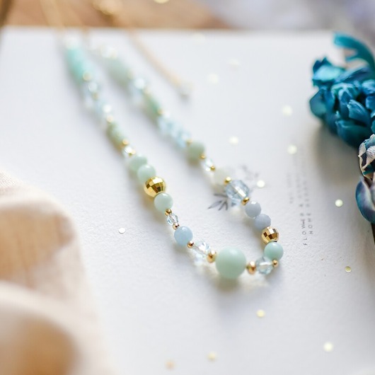 Choker z niebieskimi kamieniami Topaz, Akwamaryn, Amazonit, Morganit, Larimar