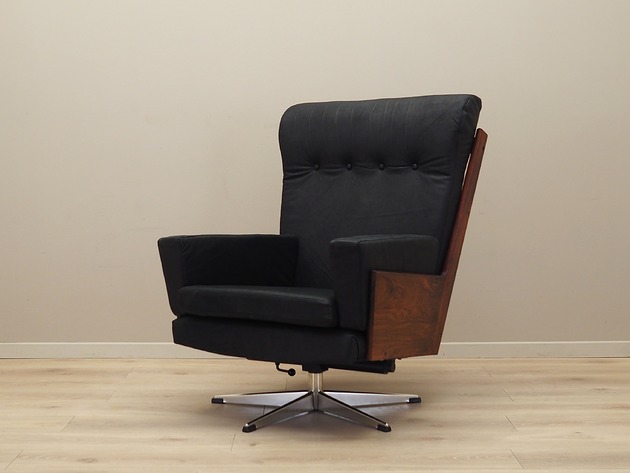 Fotel skórzany gabinetowy, duński design, lata 70, produkcja: Dania