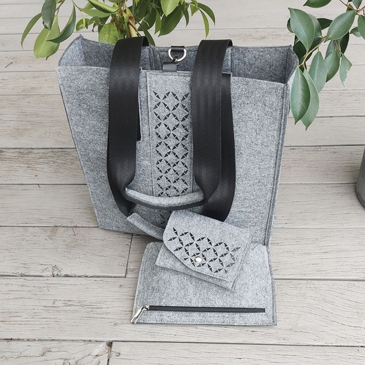 Torba Filcowa XXL z kosmetyczką i etui - szara
