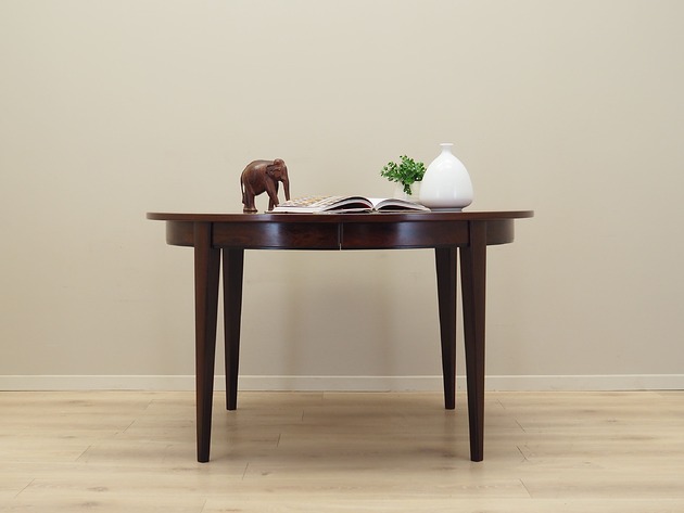 Stół okrągły palisandrowy, duński design, lata 70, producent: Omann Jun