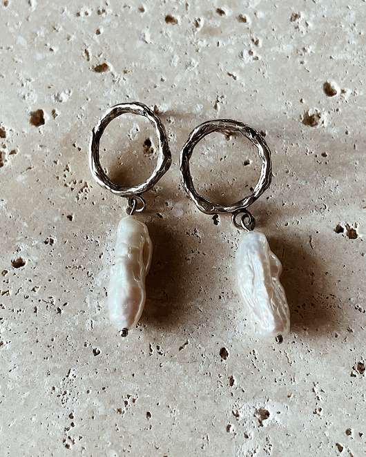 Kolczyki srebrne koła z perłą