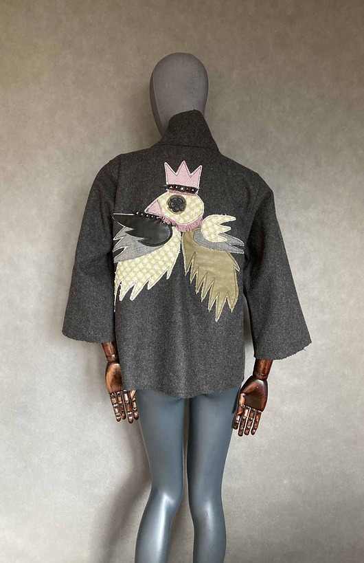 Kimono wełna patchworkowe ptaszysko.