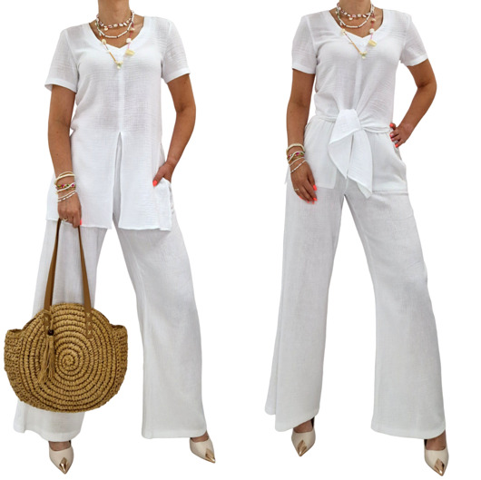 Komplet z bawełnianego muslinu tunika i spodnie