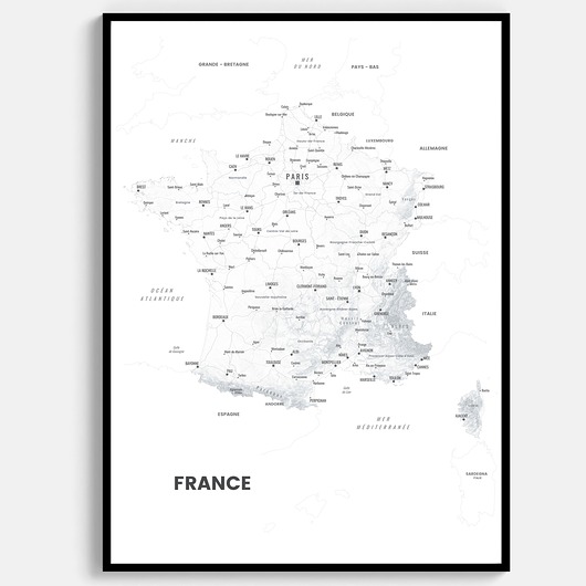 FRANCJA czarno-biała mapa plakat
