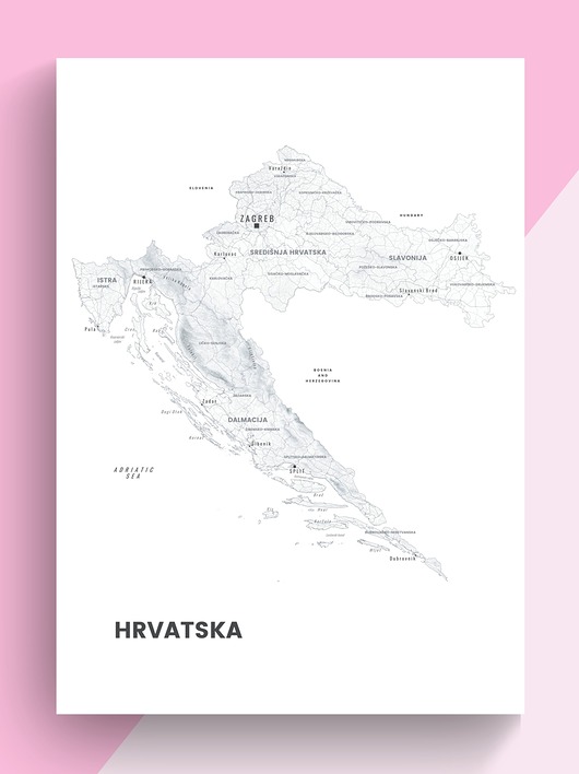 CHORWACJA czarno-biała mapa plakat