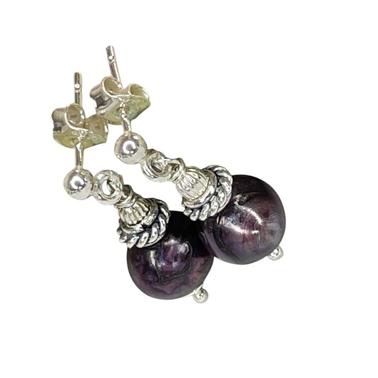 Srebrne kolczyki z fioletową perłą