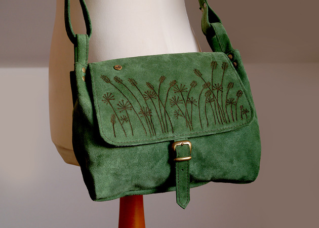SUROWA BARONOWA Suche Trawy torebka na ramię skóra naturalna zielony zamsz