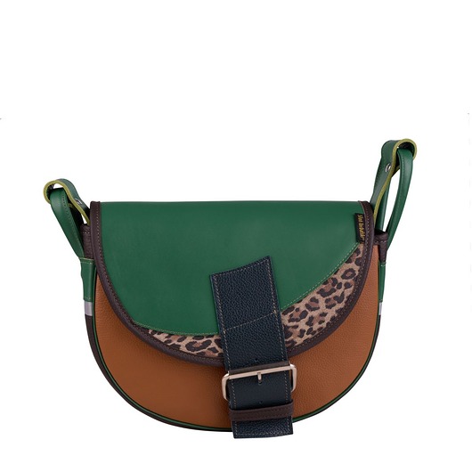 Brązowo-zielona torebka damska listonoszka skórzana na ramię Freshman Mini