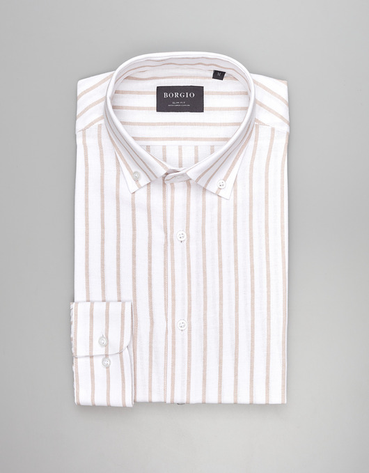 Koszula w paski passa 00543 długi rękaw biały slim fit