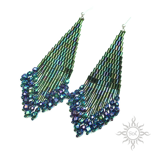 Vuenti, zielononiebieskie indiańskie kolczyki, beading