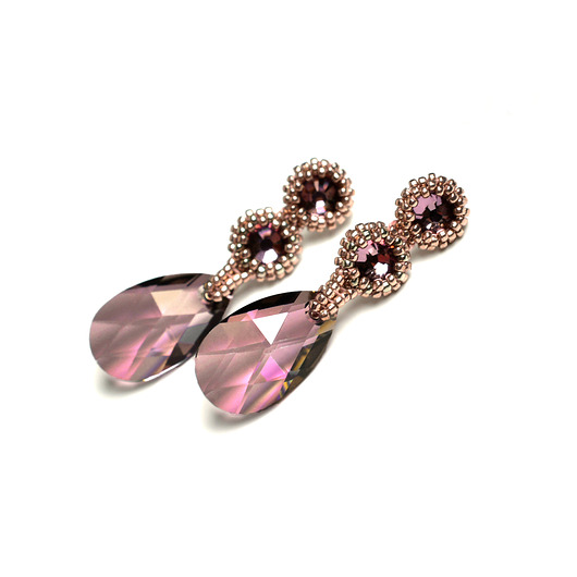 Antique Pink, kolczyki z kryształami Swarovskieg