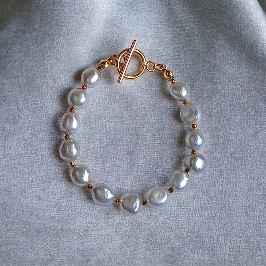 LUX. Srebrne perły - bransoletka - zapięcie toggle