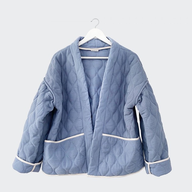 Pikowana kurtka kimono błękitna