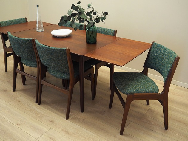 Komplet krzeseł mahoniowych, duński design, lata 70, Henning Kj