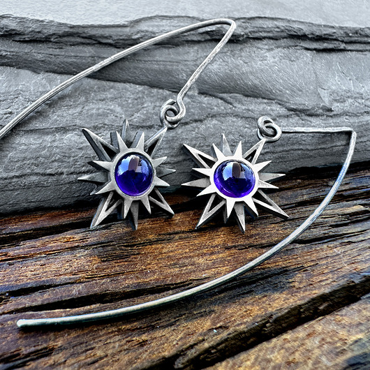 Srebrne kolczyki Gwiazda Wenus z ametystem 6 mm