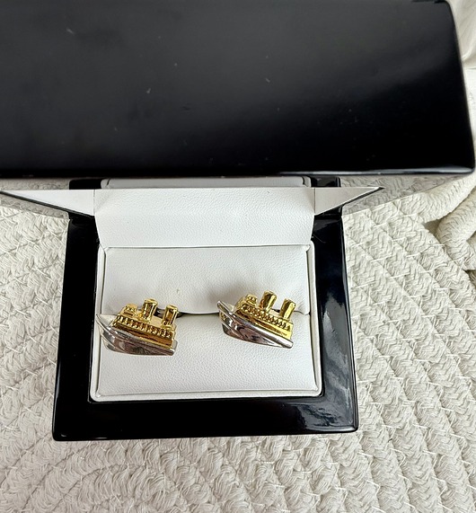 SPINKI DO MANKIETÓW statek ŻAGLÓWKI łódki złote